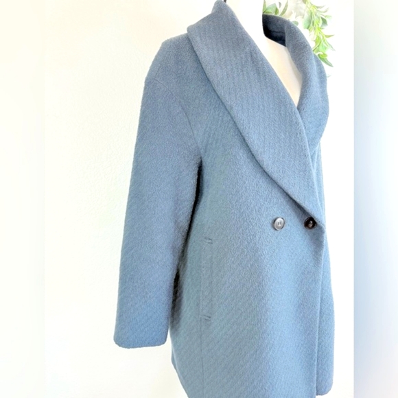 Avec Les Filles Shawl Collar Coat in Steel Wool Grey Slate Blue Peacoat - Picture 4 of 12